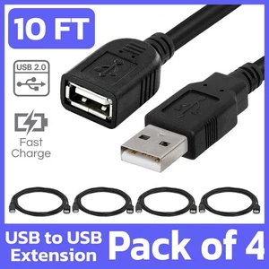 4 Pack USB Extension Cable 10ft USB Cord Extender Standard Type A Male to Female - Picture 1 of 5