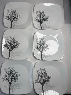 Corelle Timber Shadows Set Of 6 Square Dinner Plates 10 1/2" USA - Image 1 of 3