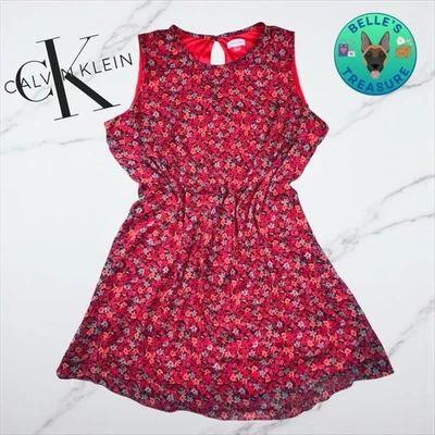 Calvin Klein Dress Womens 22W Kari Shift Chiffon Trapeze Red Floral Tea Vacation - Image 1 of 4