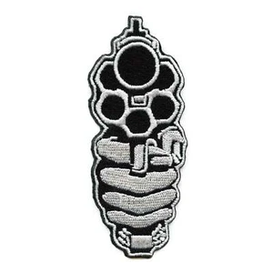 Gun In Hand Patch Single Revolver Embroidered Iron On - Picture 1 of 2