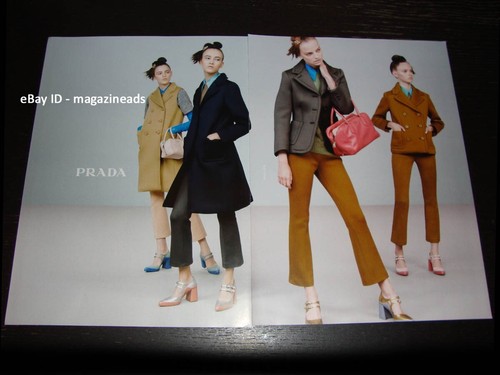PRADA 2 PAGINE STAMPA ANNUNCIO AUTUNNO 2015 INE NEEFS INGA DEZHINA GRETA VARLESE caviglie piedi