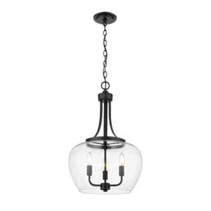 Unbranded Joliet 3-Light Matte Black Pendant with Clear Glass Shade - Picture 1 of 9