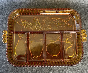 Vintage INDIANA GLASS Golden Amber Divided 5 Part Relish Serving Dish Fruit Tray - Picture 1 of 24