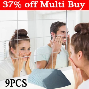 9 Pcs Mirror Sheets Self Adhesive Non Glass Mirror Tiles Wall Sticky Mirror NEW - Picture 1 of 12