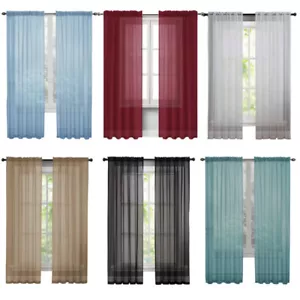 2 Panel Sheer Curtain Tulle Voile Window Curtain Drape Rod Pocket Bedroom Office - Picture 1 of 22