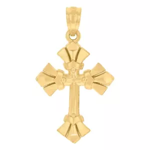 10kt Yellow Gold Diamond-Cut Unisex Cross Religious Charm Pendant - Picture 1 of 5