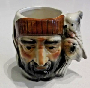 Vintage Small Porcelain Pirate With Parrot Handle Mug - 95mm tall x 100mm wide - Picture 1 of 7