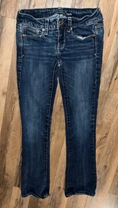 Girl’s American Eagle Blue Dark Wash Short Skinny Kick Bootcut Jeans Size 00 - Picture 1 of 7