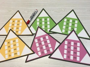 Multiplication Fact Families Triangles - 6 Laminated Dry Erase Activity Card - Picture 1 of 9