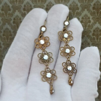 Pendientes Michal Negrin delicadas flores largas y cristales de Swarovski transparentes regalo nuevos Foto 1 de 4