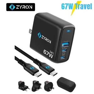 ZYRON 67W USB-C GaN Travel Charger 65W PD Fast Wall Power Adapter Black - Picture 1 of 10