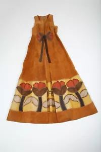 Vintage 70s Char Floral Patchwork Suede Vest Handmade Floral Hippie Boho - Picture 1 of 4