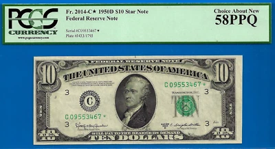 1950D $10 Federal Resrve Note PCGS 58PPQ 10 known Philadelphia star Fr 2014-C* - Image 1 of 3