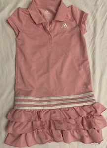 Adidas Pink Girls Pink Ruffle Dress 6x White Stripes  - Picture 1 of 4