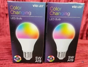 2x Lot Via LED Color Changing 5W/A19 Built in Memory Function/17 Color Modes NEW - Picture 1 of 7