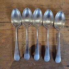 Vintage set 5 Sheffield Silver Plated Old English Pattern Dessert Spoons -Worn