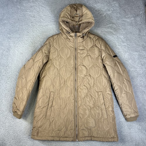 VETEMENTS Lucky Brand Parka donna grande marrone puffer trapuntato foderato pile cappotto con cappuccio