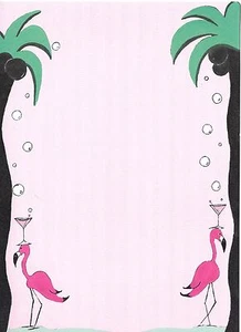 Invitaciones de fiesta de flamenco rosa con martini debajo de una palmera - conjunto de 8 - Imagen 1 de 1