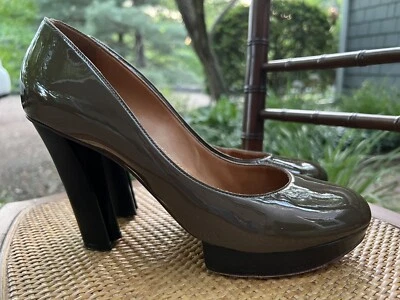 BOMBAS LANVIN PLATAFORMA 41 TACONES PUNTA REDONDA CHAROL MARRÓN TOPO  Foto 1 de 4