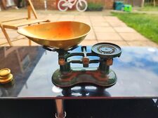 Vtg. The Viking Kitchen Scale by Frederick Hill & Co. Red Cast Iron, Brass Pan