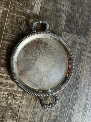 silver on copper serving tray with handles 13" - Image 1 of 4