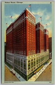 Vtg Chicago Illinois IL Palmer House Hotel Street View 1930s Linen Postcard - Imagen 1 de 2