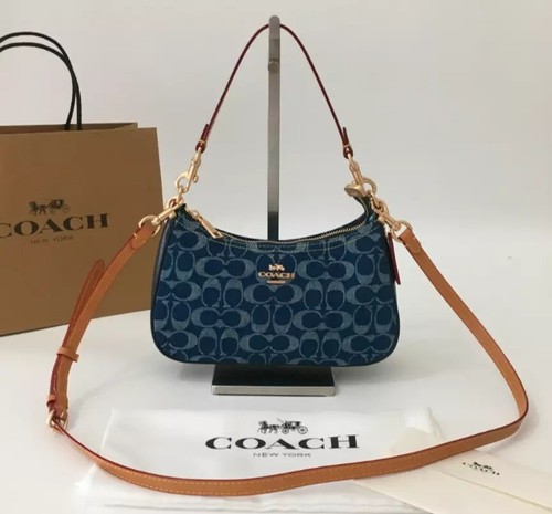 Borsa a tracolla Coach Teri firmata denim denim naturale CAF82 outlet NUOVA