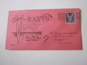 WWII US 1944 DES MOINES IOWA Patriotic WILLIAM A TEMPLE #8 SIGNED CACHET V-DAY - Picture 1 of 3