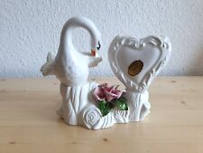 BASSANO Keramik Skulptur Schwan mit Herz Vase und Blume Handarbeit