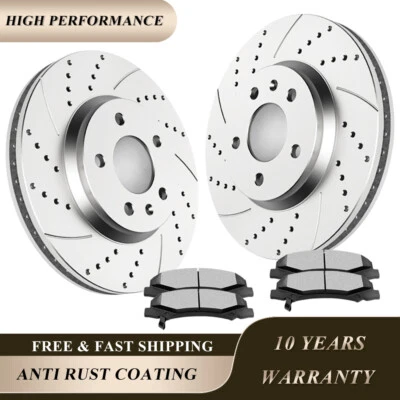 Front Brake Rotors + Ceramic Brake Pad for Buick Lucerne V6 Brakes Rotor Drilled - Image 1 of 4