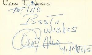 Cleon Joseph Jones Signed 3x5 Baseball Index Card with JSA COA - Picture 1 of 2