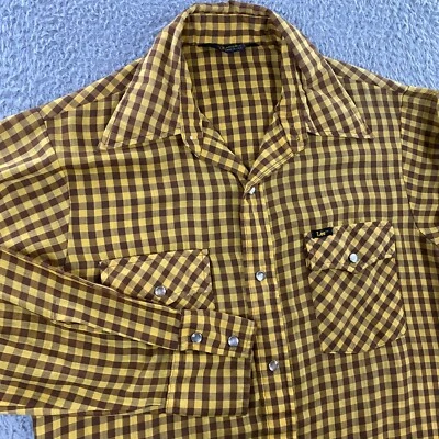 复古 Lee Western 衬衫男式中号珍珠卡扣美国制造格子格子牛仔竞技 — 第 1/4 张图片
