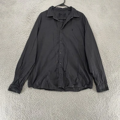 Allsaints Hermosa Shirt Mens XL Black Relaxed Fit Cotton Office Work Long Sleeve - Image 1 of 4