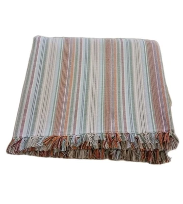 Tommy Bahama Indoor Outdoor Hannah Striped Woven Table Cloth 60x104 Fringed Hem  - Image 1 of 4