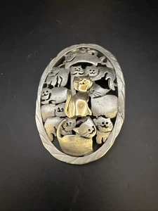 Vintage UltraCraft Pewter & Brass Cat Brooch Pin Large 3” Signed - Picture 1 of 5