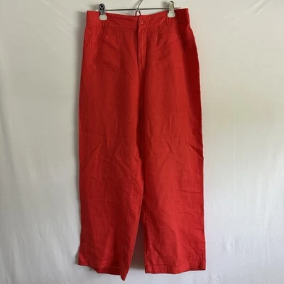 Nicole Miller Linen Pants Womens 10 Red Wide Leg Patch Pocket - Image 1 of 4