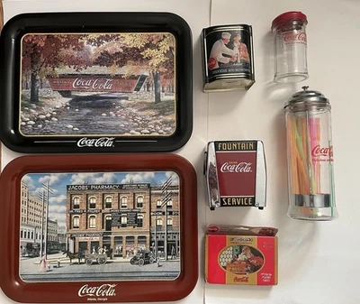 Lot Of 7 - Various VTG 90’s Coca Cola Collectible Tray, Dispenser, Card, Napkin - Image 1 of 4