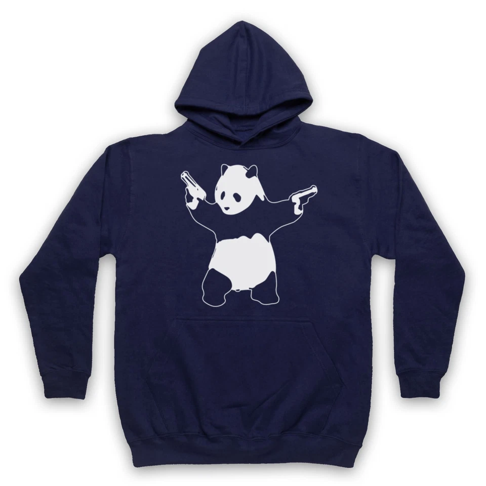FELPA CON CAPPUCCIO UNISEX BANKSY PANDA GUNS GRAFFITI ARTISTA STREET ART NON UFFICIALE ADULTI - Immagine 1 di 1
