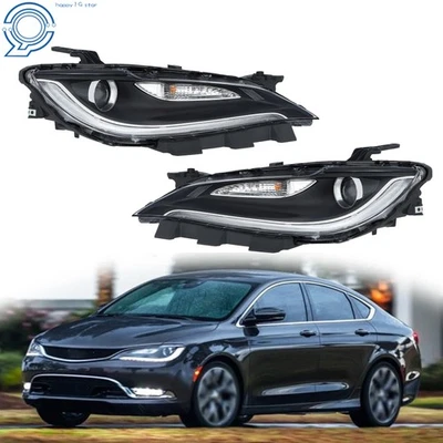 Left&Right For Chrysler 200 2015-17 Halogen Headlights W/LED DRL Black Trim Pair Foto 1 de 4