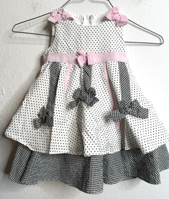 Vestido Niñas 18 Mo Elegante Vestido de Fiesta Negro Blanco Lazos Enagua Foto 1 de 4