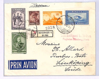 ROMANIA Air Mail 1931 Cover Bucharest SWEDEN Linkoping {samwells-covers}XW247 - Image 1 of 4