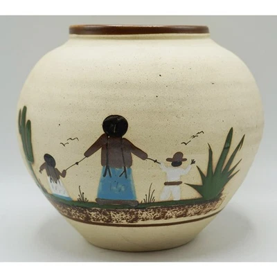 Tonala Mexican Pottery Vase Mother and Child Hand Painted - Image 1 of 4