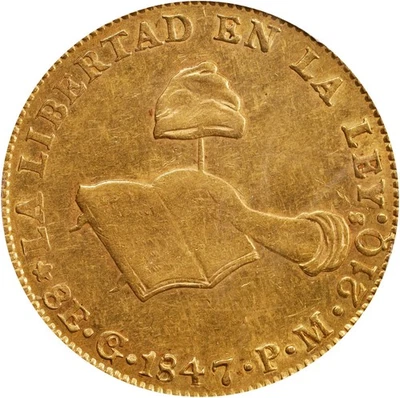 México Oro 8 Escudos 1847-Go PM Guanajuato PCGS AU-55! ¡Raro! Lustroso casi como nuevo Foto 1 de 4