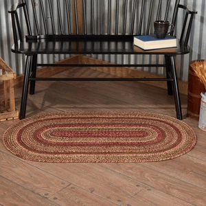 Accent Rug Cider Mill Jute Primitive 27x48 Red Oval No Slip Floor Mat VHC Brands - Picture 1 of 7