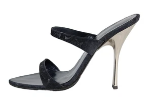 ROBERTO CAVALLI Blue Embossed Suede & Silver Acrylic Heels Sandals 41 - Picture 1 of 10