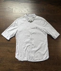 ALLSAINTS Mens Redondo 3/4 Sleeve Button-Down Shirt Size Large Gray Blue - Picture 1 of 6