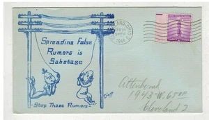 WW2 Patriotic 1944 OHIO SPREADING FALSE RUMORS IS SABOTAGE BLUE ENV. - Picture 1 of 1