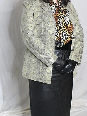 Womens Leather Jacket Blazer Large Brown Black Snakeskin Adler Vintage 90s Y2K - Image 1 of 4