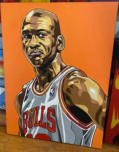1 OF 1 RARE MICHAEL JORDAN BULLS OIL Canvas Hand Painting Poster 47 X 35.5” Inch - Picture 1 of 6