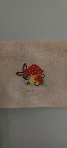 Completed Easter Bunny With Mushroom Finished Cross Stitch Embroidery - Picture 1 of 1